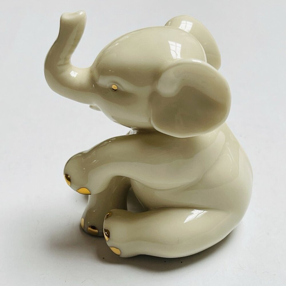 Vintage Lenox Elephant Porcelain Figurine Trunk Up White Gold‎ Hand Painted - Picture 4 of 8